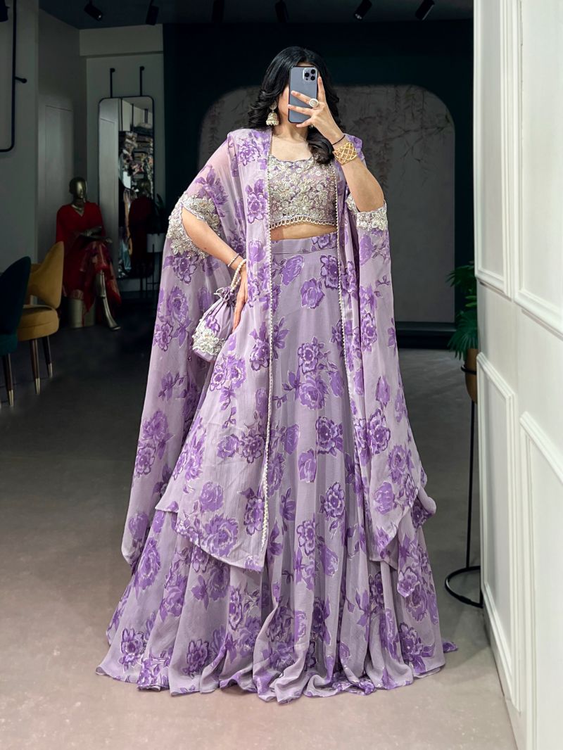 Amrah Wholesale Taraa L 1144 Georgette Thread Embroidered Indo Western Lehenga