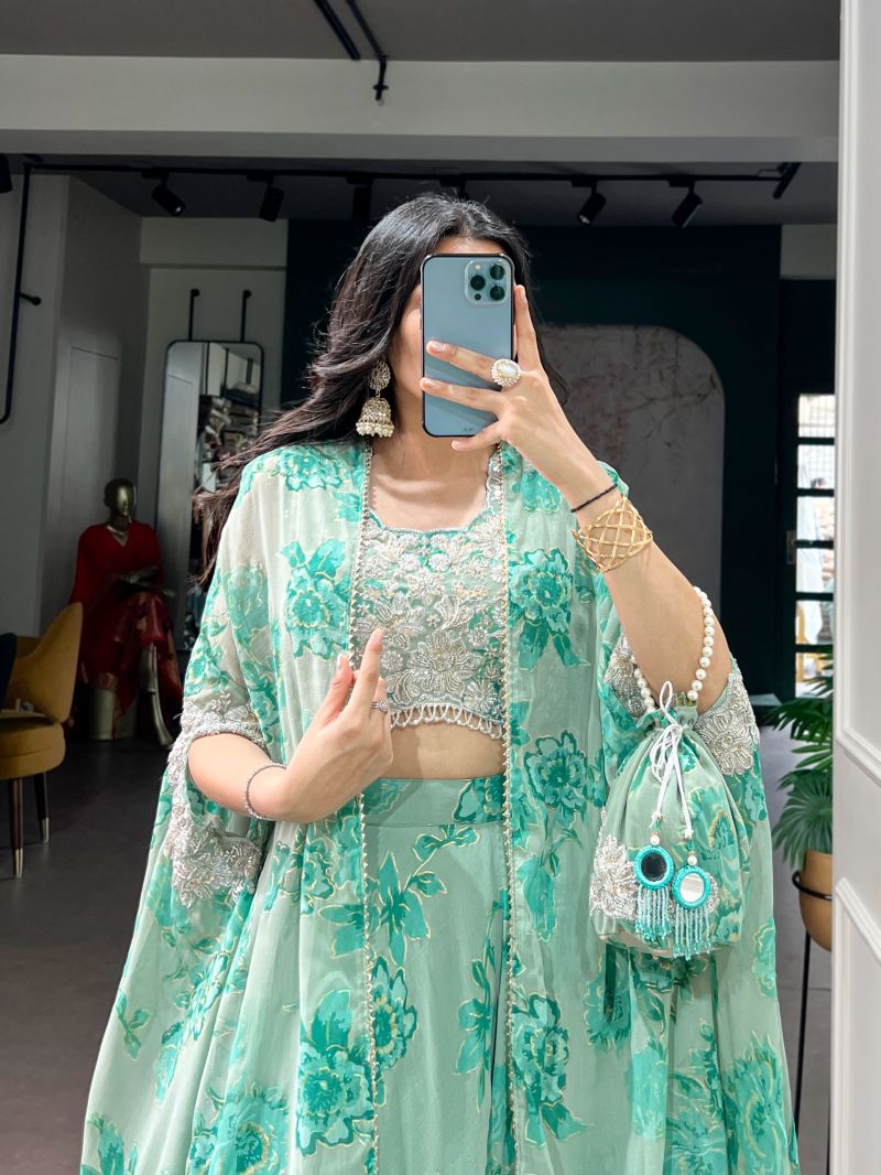 Amrah Wholesale Taraa L 1144 Georgette Thread Embroidered Indo Western Lehenga