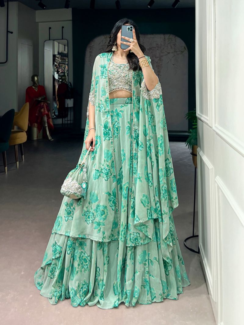 Amrah Wholesale Taraa L 1144 Georgette Thread Embroidered Indo Western Lehenga