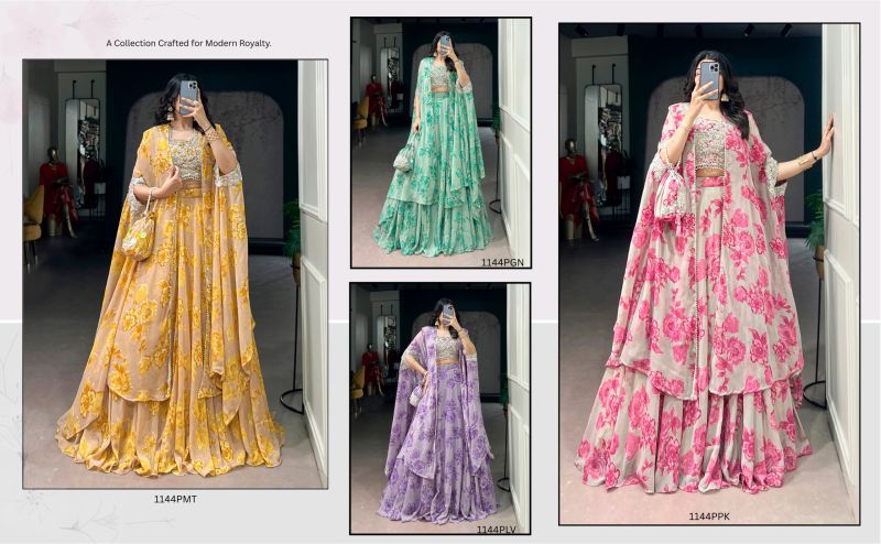 Amrah Wholesale Taraa L 1144 Georgette Thread Embroidered Indo Western Lehenga