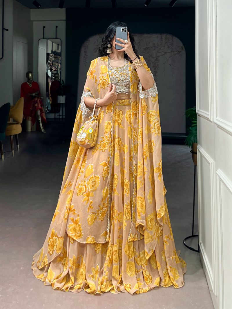 Amrah Wholesale Taraa L 1144 Georgette Thread Embroidered Indo Western Lehenga