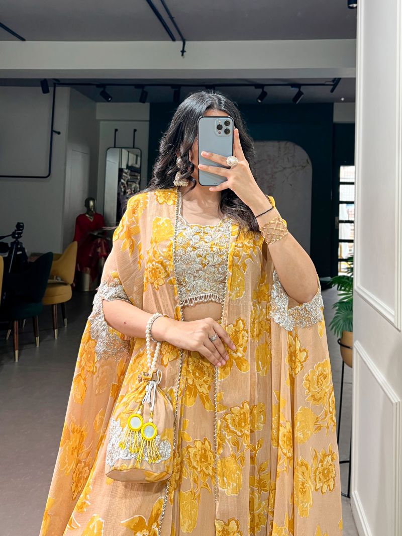 Amrah Wholesale Taraa L 1144 Georgette Thread Embroidered Indo Western Lehenga