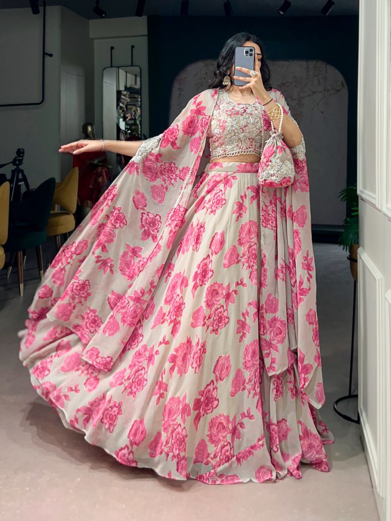 Amrah Wholesale Taraa L 1144 Georgette Thread Embroidered Indo Western Lehenga