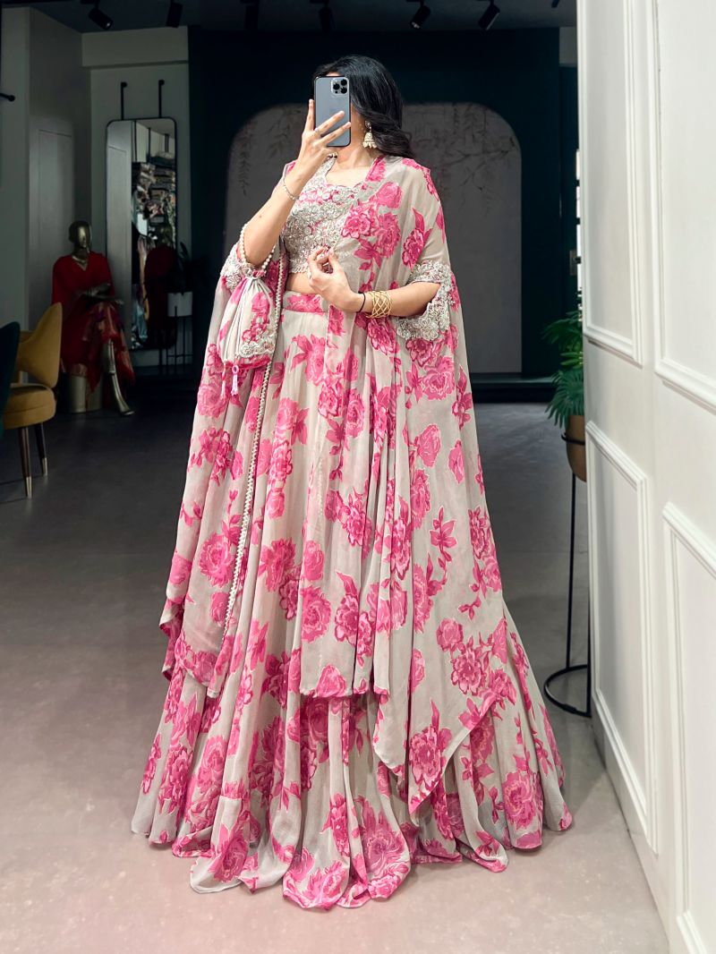 Amrah Wholesale Taraa L 1144 Georgette Thread Embroidered Indo Western Lehenga