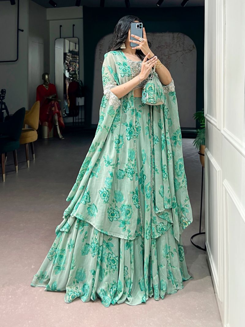 Amrah Wholesale Taraa L 1144 Georgette Thread Embroidered Indo Western Lehenga