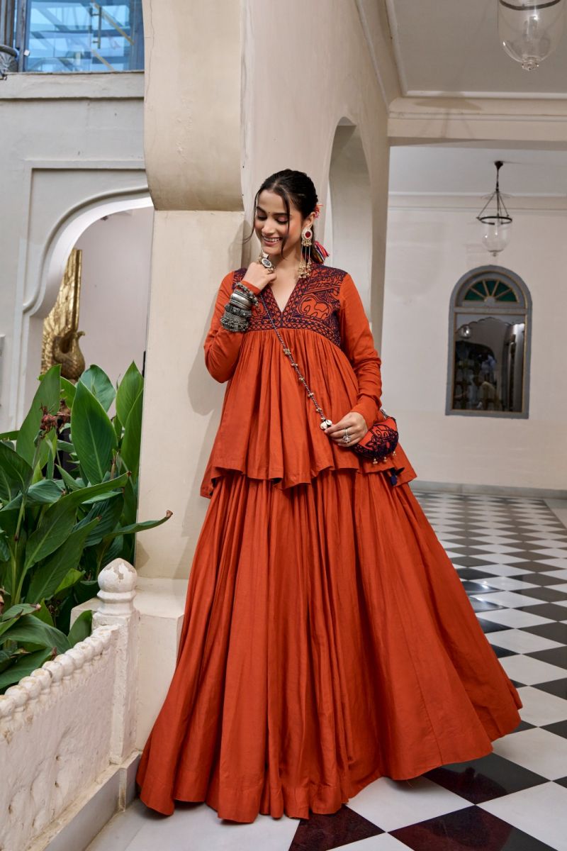 Amrah Wholesale Taraa L 1754 Orange Pure Cotton Lehenga