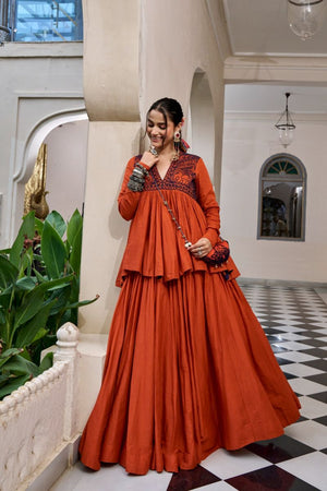 Amrah Wholesale Taraa L 1754 Orange Pure Cotton Lehenga