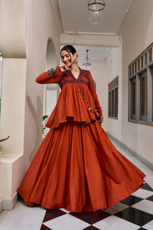 Amrah Wholesale Taraa L 1754 Orange Pure Cotton Lehenga