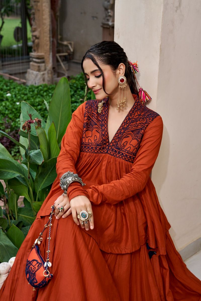 Amrah Wholesale Taraa L 1754 Orange Pure Cotton Lehenga