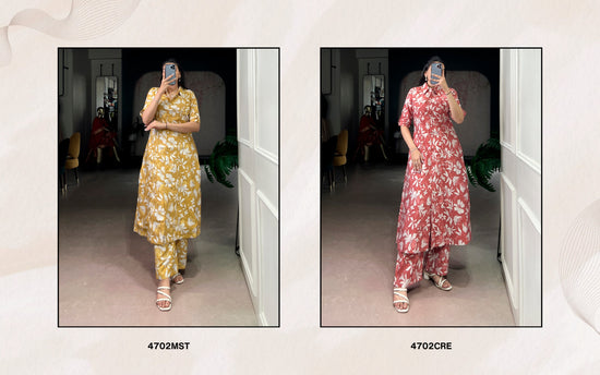 Amrah Wholesale Taraa L 4702 P V Chanderi Floral Printed Kurti Pant Set