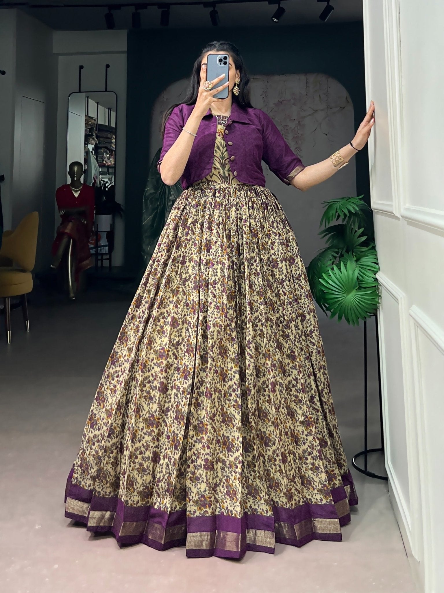 Amrah Wholesale Taraa L 5011 Polyster Viscose Chanderi Printed Gown With Koti Collection - Amrah Wholesale