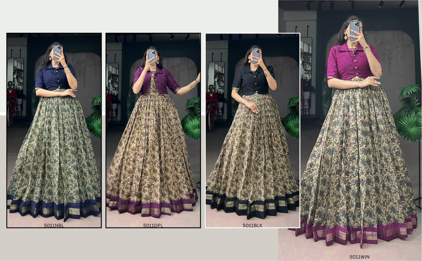 Amrah Wholesale Taraa L 5011 Polyster Viscose Chanderi Printed Gown With Koti Collection - Amrah Wholesale