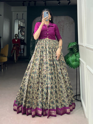 Amrah Wholesale Taraa L 5011 Polyster Viscose Chanderi Printed Gown With Koti Collection - Amrah Wholesale