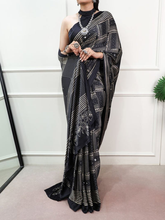 Amrah Wholesale Taraa L 7405 Satin Silk Ajrakh Printed Saree - Amrah Wholesale