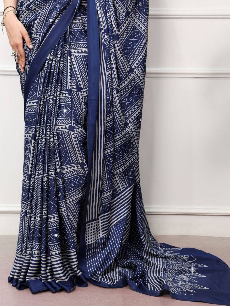 Amrah Wholesale Taraa L 7405 Satin Silk Ajrakh Printed Saree - Amrah Wholesale