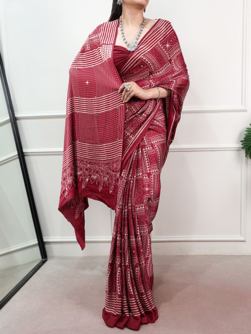Amrah Wholesale Taraa L 7405 Satin Silk Ajrakh Printed Saree - Amrah Wholesale