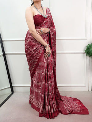 Amrah Wholesale Taraa L 7405 Satin Silk Ajrakh Printed Saree - Amrah Wholesale