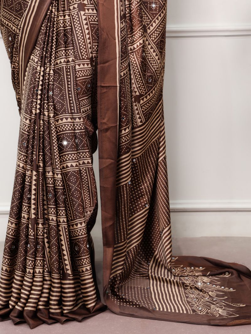 Amrah Wholesale Taraa L 7405 Satin Silk Ajrakh Printed Saree - Amrah Wholesale