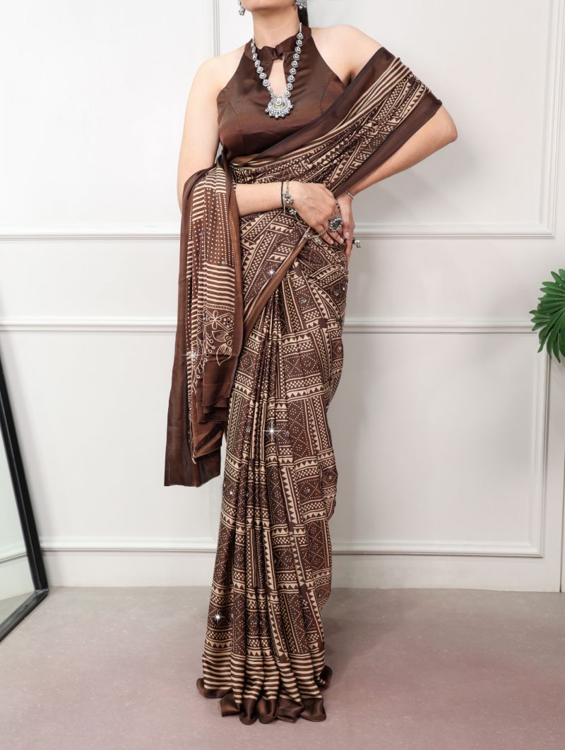 Amrah Wholesale Taraa L 7405 Satin Silk Ajrakh Printed Saree - Amrah Wholesale
