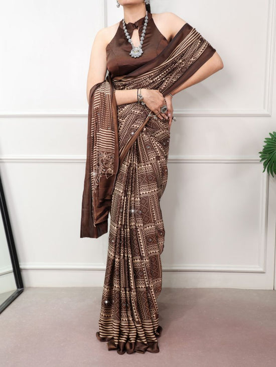 Amrah Wholesale Taraa L 7405 Satin Silk Ajrakh Printed Saree - Amrah Wholesale