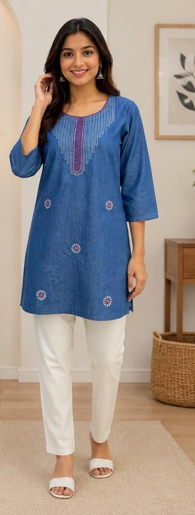 Amrah Wholesale Tlc Vol 05 Premium Denim Embroidered Kurti Collection - Amrah Wholesale