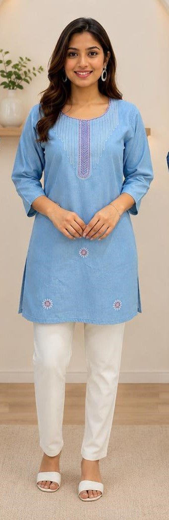 Amrah Wholesale Tlc Vol 05 Premium Denim Embroidered Kurti Collection - Amrah Wholesale