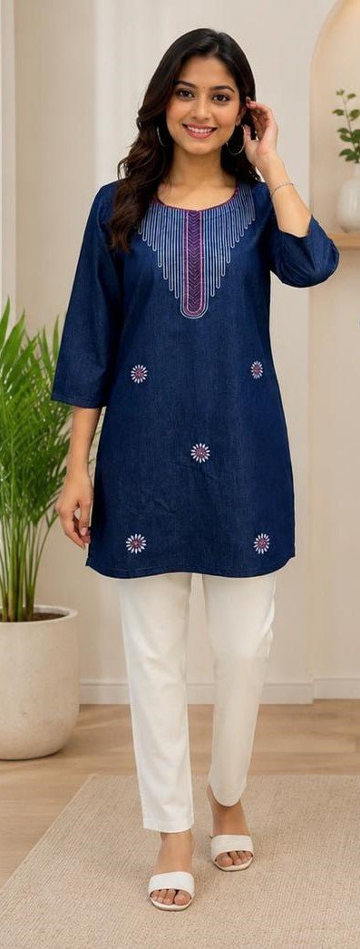 Amrah Wholesale Tlc Vol 05 Premium Denim Embroidered Kurti Collection - Amrah Wholesale