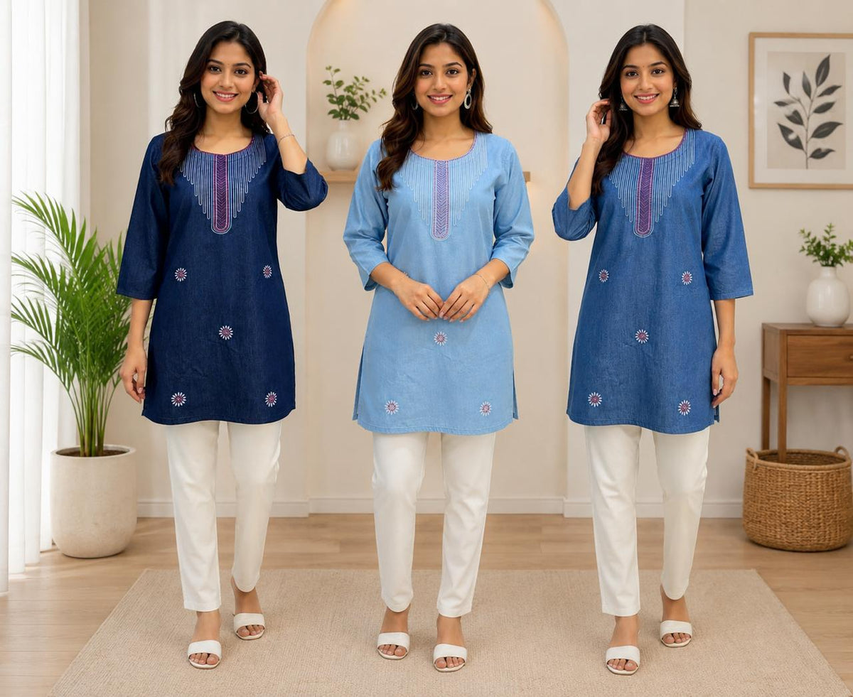 Amrah Wholesale Tlc Vol 05 Premium Denim Embroidered Kurti Collection - Amrah Wholesale