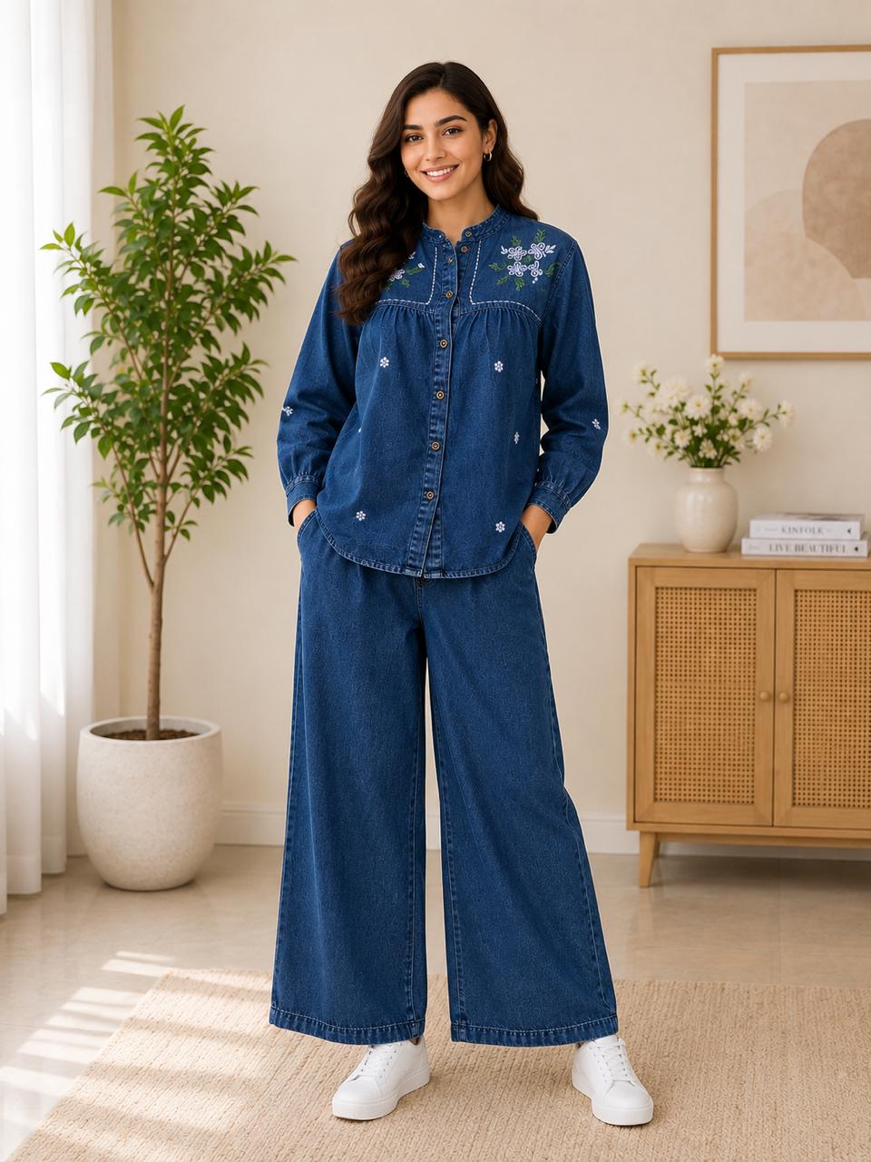 Amrah Wholesale Tlc Vol 07 Cotton Denim Flora Print Co Ord Set Collection - Amrah Wholesale