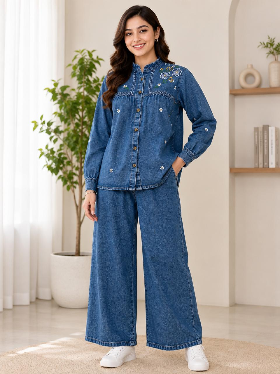 Amrah Wholesale Tlc Vol 07 Cotton Denim Flora Print Co Ord Set Collection - Amrah Wholesale