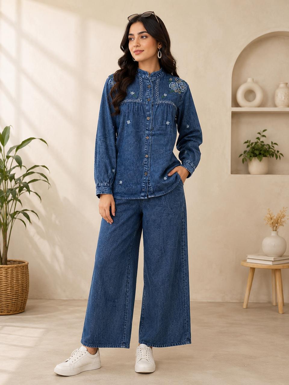 Amrah Wholesale Tlc Vol 07 Cotton Denim Flora Print Co Ord Set Collection - Amrah Wholesale
