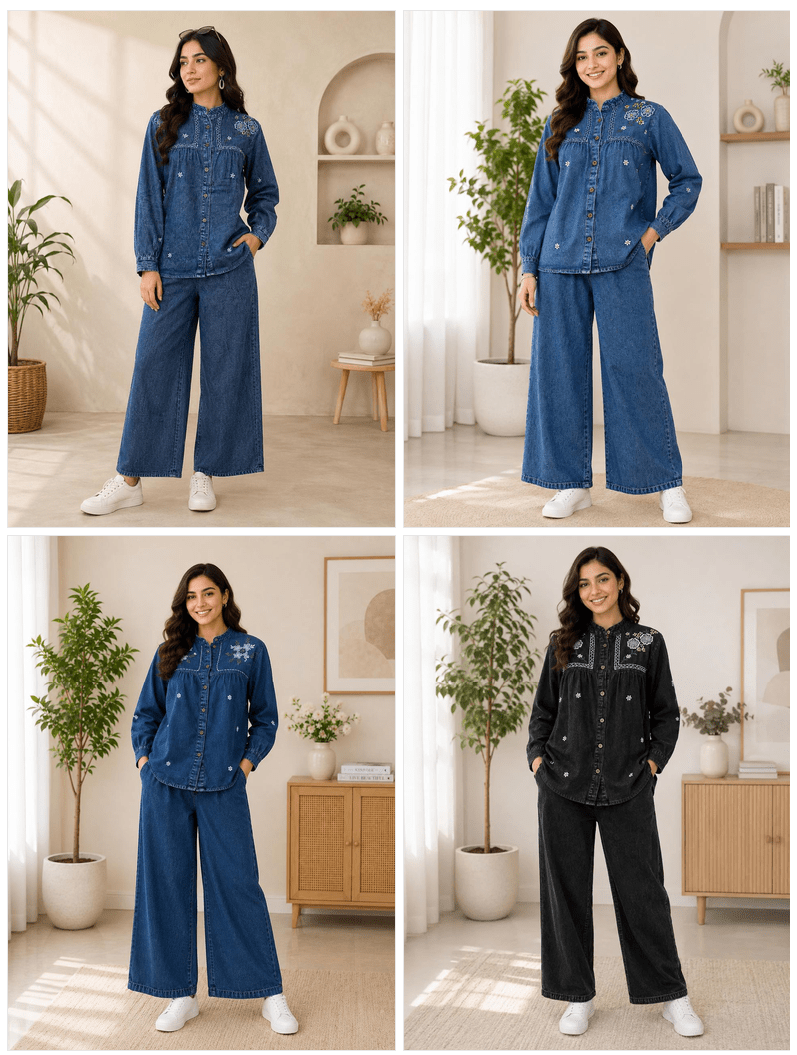 Amrah Wholesale Tlc Vol 07 Cotton Denim Flora Print Co Ord Set Collection - Amrah Wholesale
