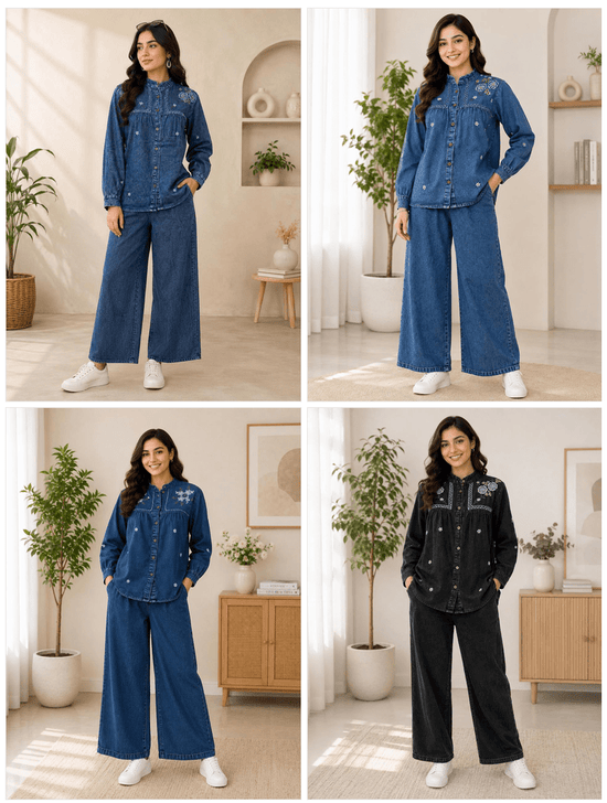 Amrah Wholesale Tlc Vol 07 Cotton Denim Flora Print Co Ord Set Collection - Amrah Wholesale