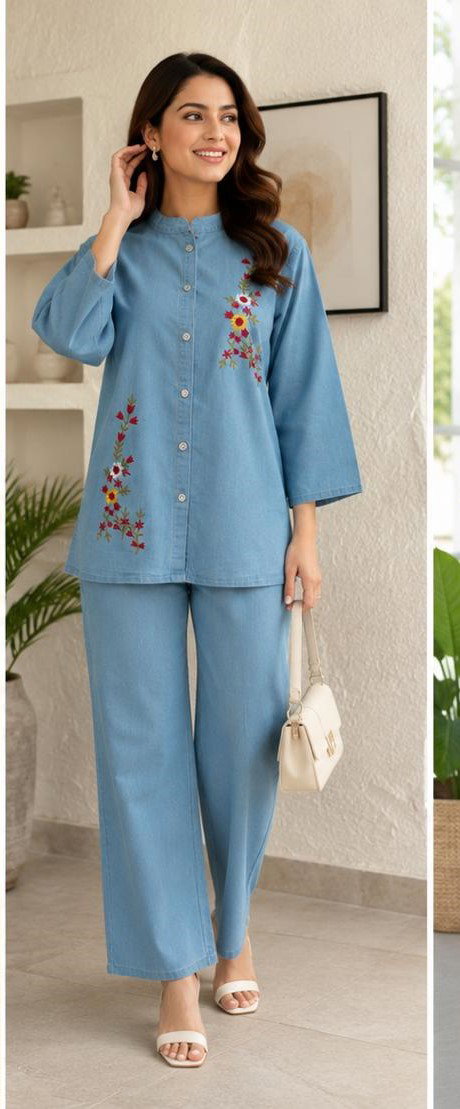 Amrah Wholesale Tlc Vol 09 Denim Embroidered Co Ord Set