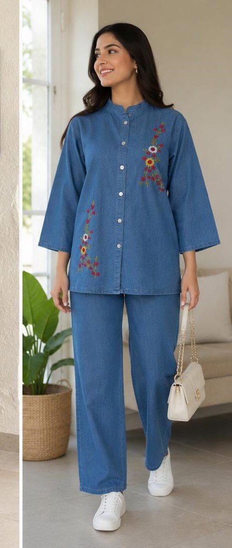 Amrah Wholesale Tlc Vol 09 Denim Embroidered Co Ord Set - Amrah Wholesale