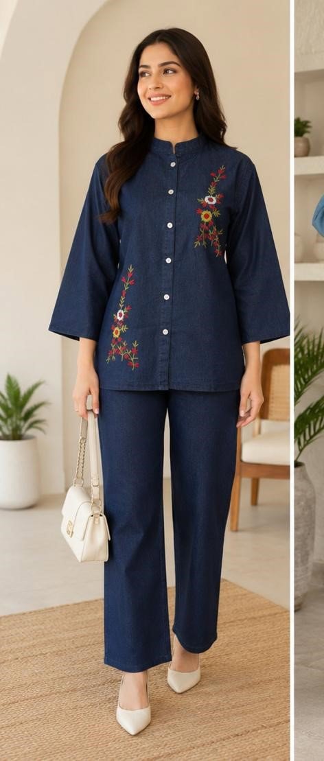 Amrah Wholesale Tlc Vol 09 Denim Embroidered Co Ord Set - Amrah Wholesale