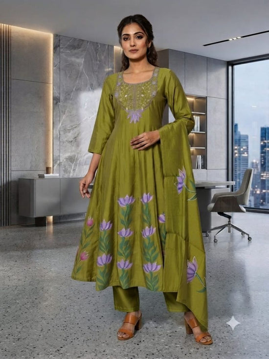 Amrah Wholesale Tlc Vol 140 Roman Silk Hand Work Anarkali Kurti Pant Dupatta Set