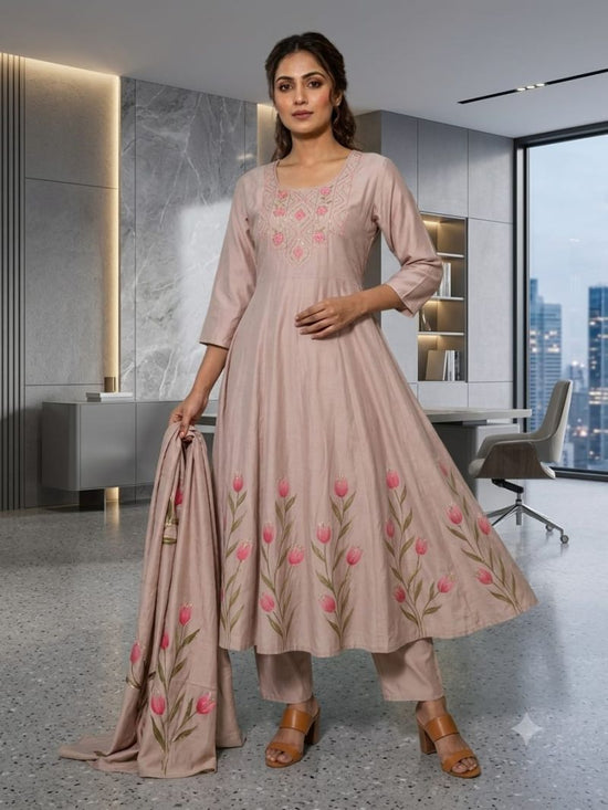 Amrah Wholesale Tlc Vol 140 Roman Silk Hand Work Anarkali Kurti Pant Dupatta Set