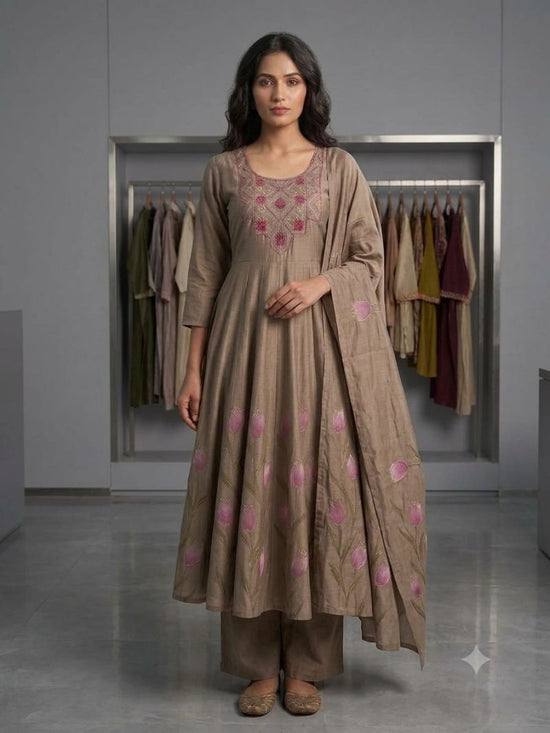 Amrah Wholesale Tlc Vol 140 Roman Silk Hand Work Anarkali Kurti Pant Dupatta Set
