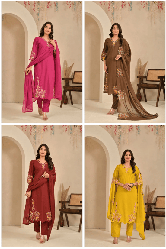 Amrah Wholesale Tlc Vol 145 Cotton Embroidered Kurti Pant Dupatta Set - Amrah Wholesale