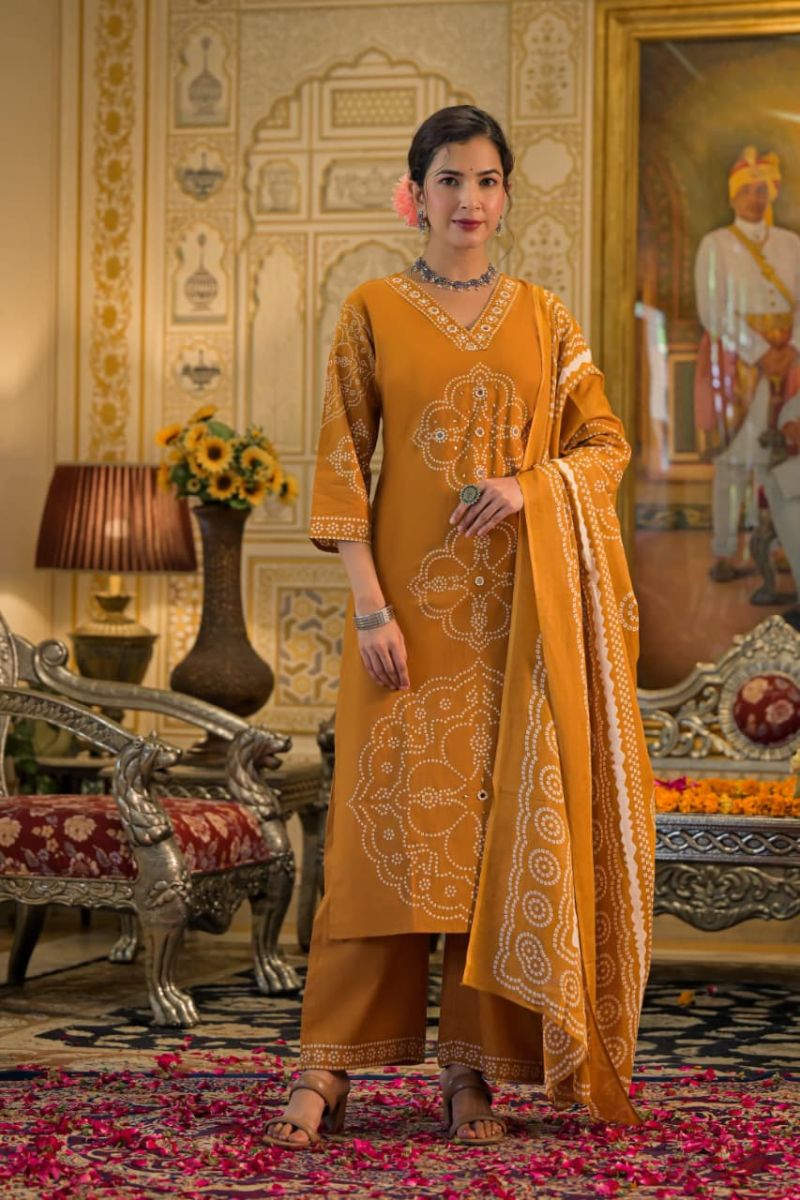 Amrah Wholesale Tlc Vol 154 Cotton Discharge Print Embroidered Kurti Pant Dupatta Set