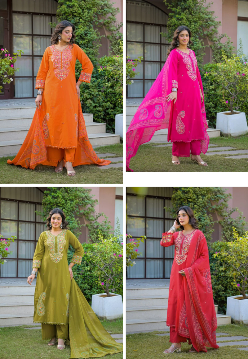 Amrah Wholesale Tlc Vol 187 Cotton Embroidered Suit Set
