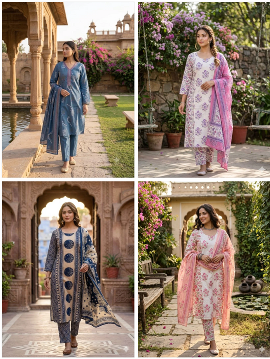 Amrah Wholesale Tlc Vol 20 Cambric Cotton Kurti Pant Dupatta Set