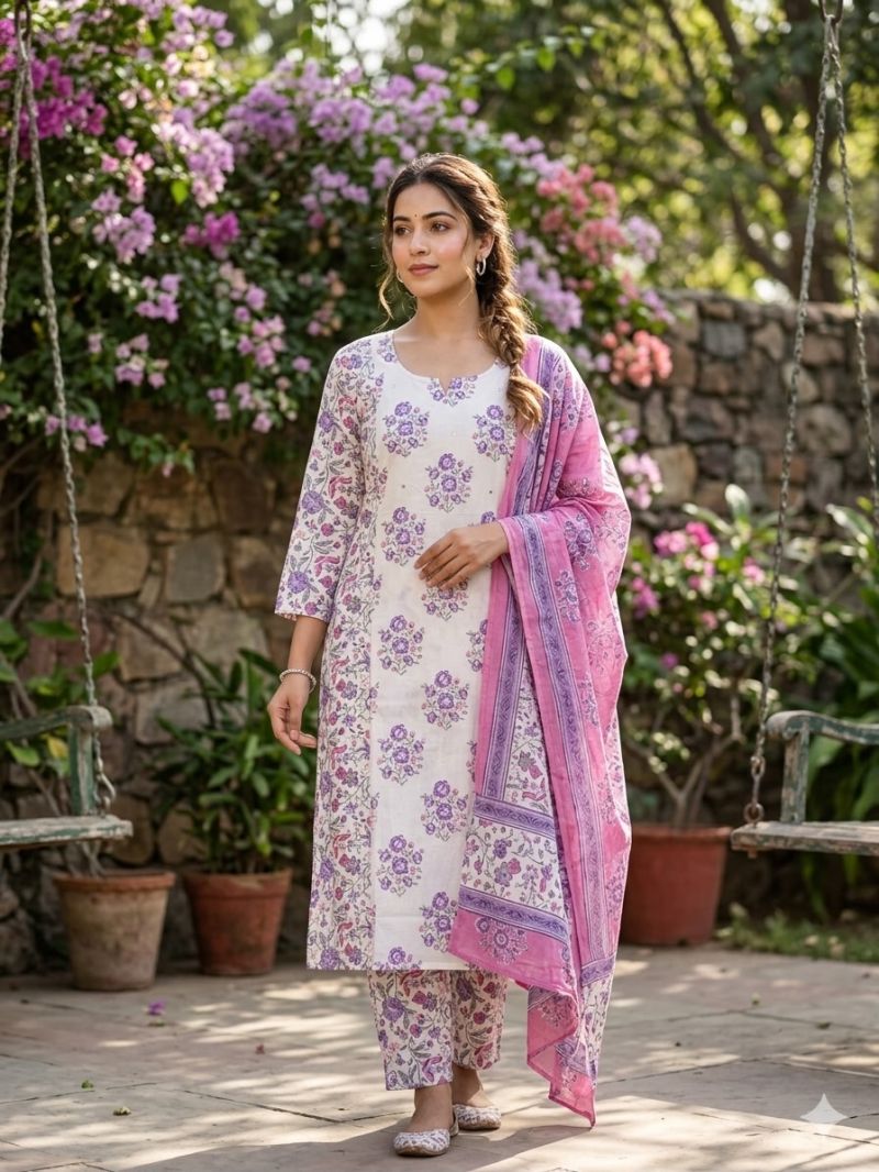 Amrah Wholesale Tlc Vol 20 Cambric Cotton Kurti Pant Dupatta Set