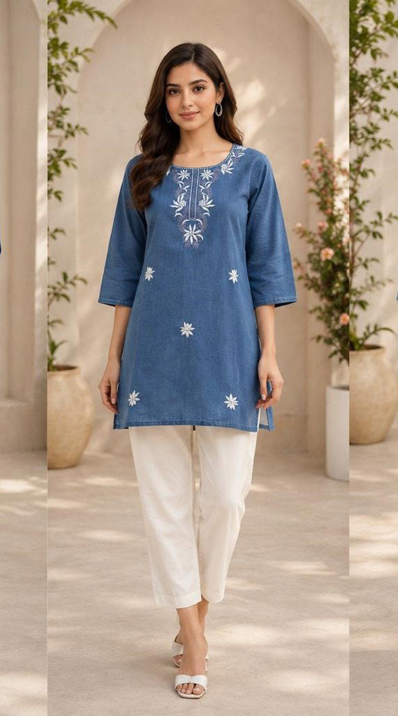 Amrah Wholesale Tlc Vol 22 Premium Denim Embroidered Short Kurti