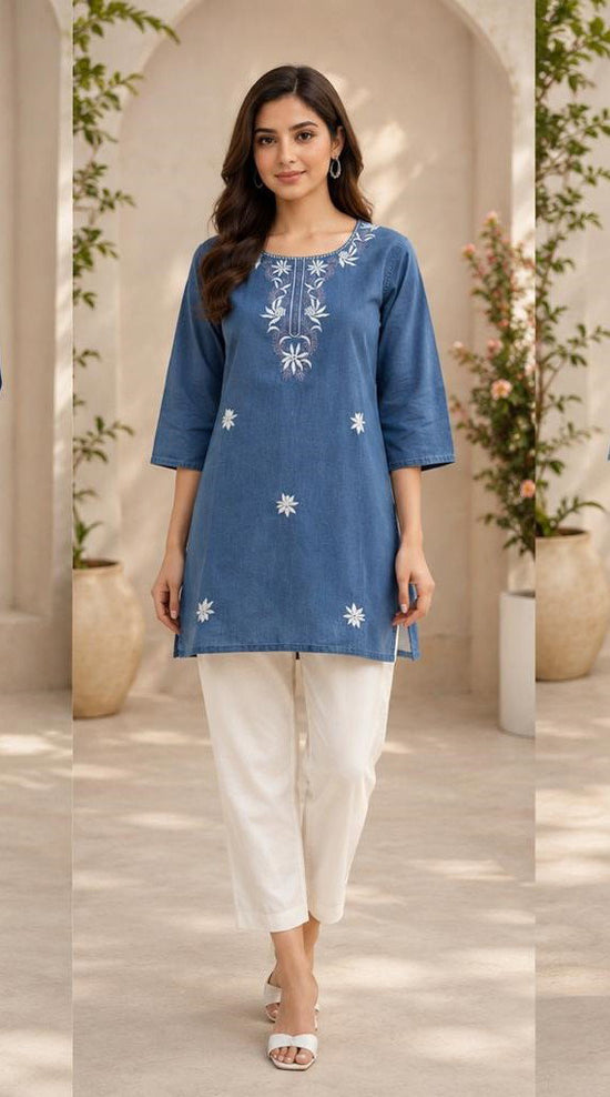 Amrah Wholesale Tlc Vol 22 Premium Denim Embroidered Short Kurti
