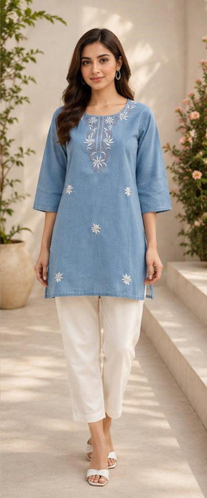 Amrah Wholesale Tlc Vol 22 Premium Denim Embroidered Short Kurti