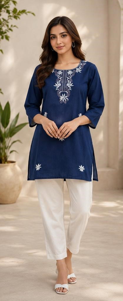 Amrah Wholesale Tlc Vol 22 Premium Denim Embroidered Short Kurti