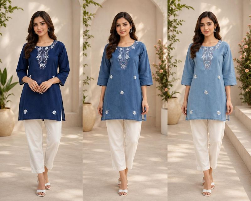Amrah Wholesale Tlc Vol 22 Premium Denim Embroidered Short Kurti