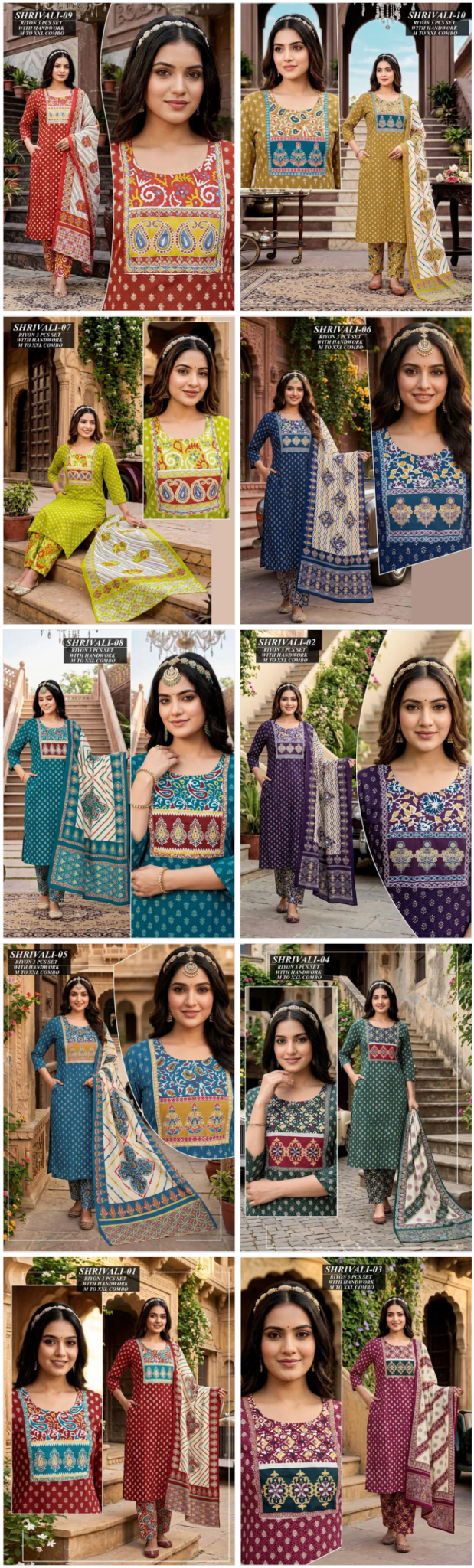 Amrah Wholesale Tlc Vol 46 Rayon Handwork Suit Set - Amrah Wholesale